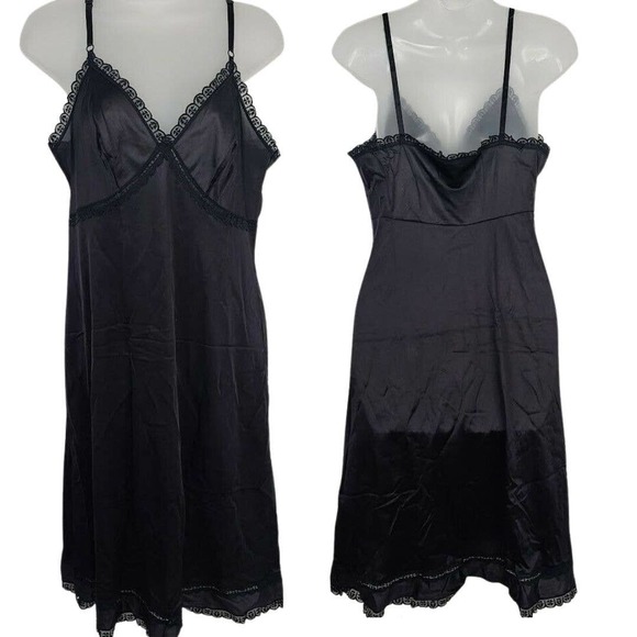 Sears Full Slip Black Silky Nylon Size 38 VTG Lace Adjustable Strap Medium Large - Picture 1 of 11